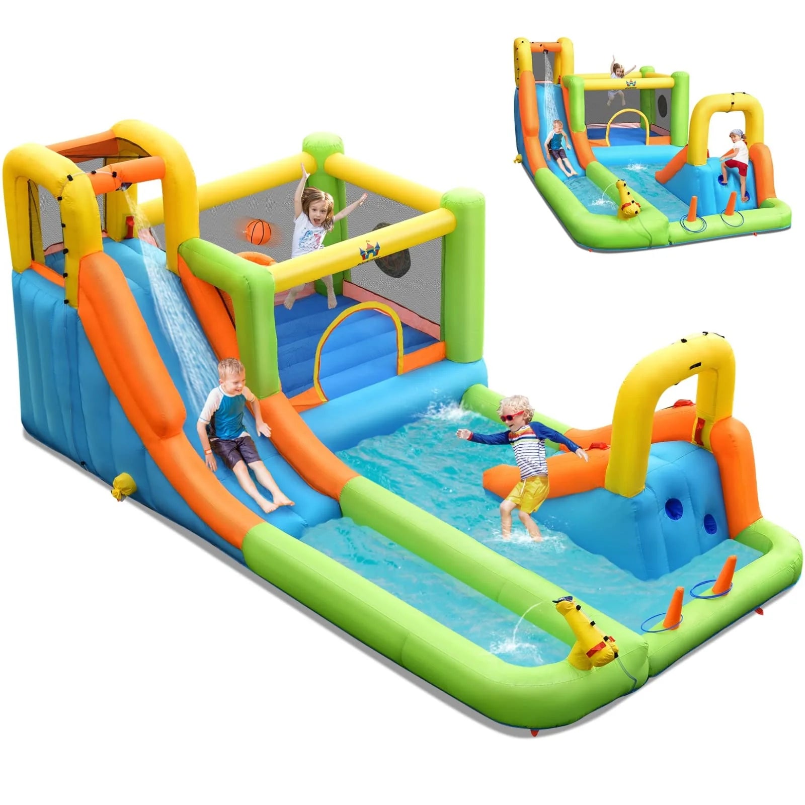 8 In 1 Riesen Wasserpark Hüpfburg Aufblasbare Wasserrutsche Mit Trampolin Kletterwand Splash Pool Wasser Amp Sprinker