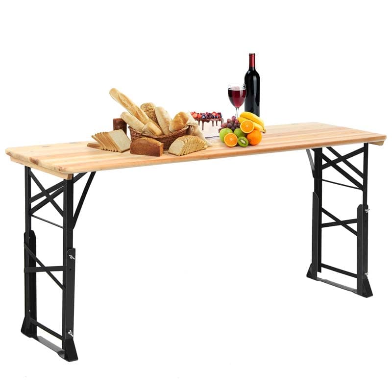 665039039 Klappbarer Picknicktisch aus Holz mit Loch für Regenschirm, höhenverstellbar, Esstisch für Campingpartys