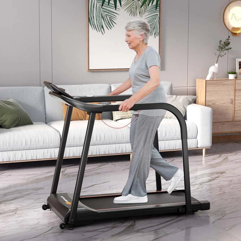 25 PS Laufband für Senioren mit langem Handlauf, 136 kg Kapazität, Erholungs-Fitnessgerät für zu Hause mit Pulssensoren