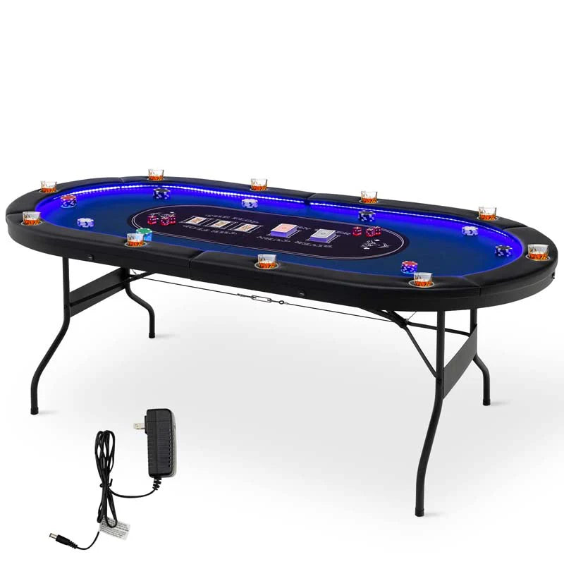 Pokertisch klappbar für 10 Spieler, mit USB-Anschlüssen & Getränkehaltern