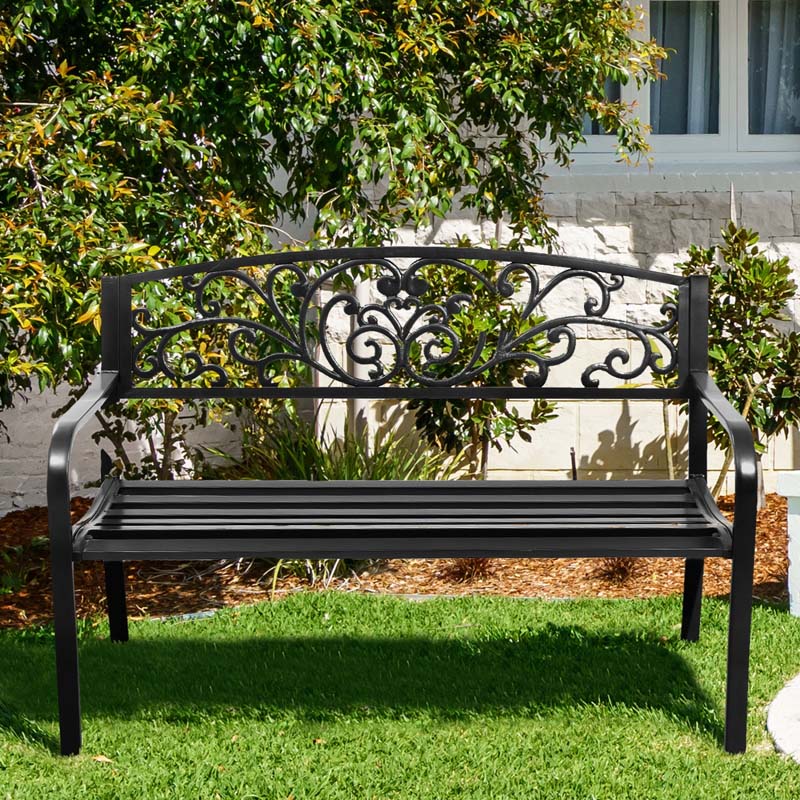50 Quot Gusseisen Rückenlehne Outdoor Terrasse Sitzbank Wetterfeste Stahlrahmen Gartenbank Für Park Veranda