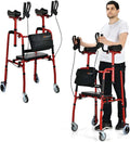 2-in-1-Rollator, zusammenklappbar, aufrecht, höhenverstellbar, mit Sitz und Rädern, Mobilitäts-Gehhilfe für Senioren