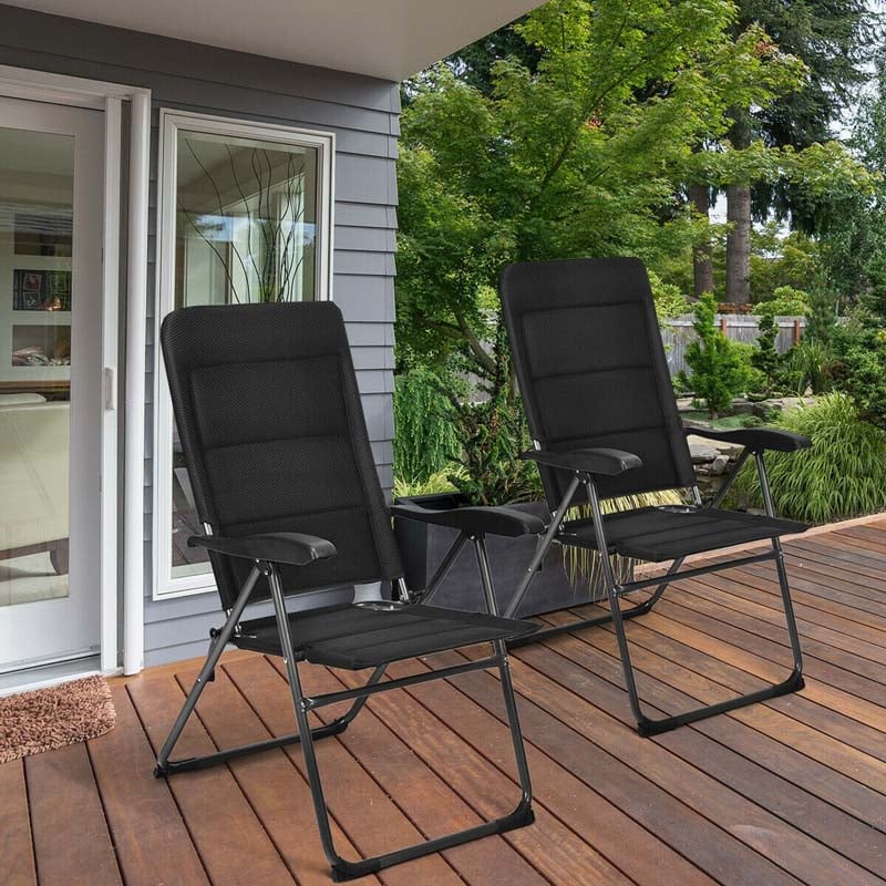 2er-Pack Klappbare Terrassenstühle, 7-fach verstellbarer Gartenstuhl, Liegestuhl, Campingstuhl, kompakter Outdoor-Schlingenstuhl, komplett montiert – bequemes und ergonomisches Design