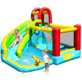 6 in 1 aufblasbare Hüpfburg für Kinder, Wasserpark mit Trampolin, Planschbecken, Kletterwand, Wasserrutsche und Basketballkorb
