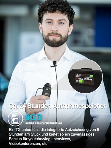 SYNCO Ansteckmikrofon Reichweite Smartphone Drahtloses mit Ladeetui