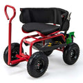 Gepolsterter rollender Gartenwagen, Arbeitssitz, Hofwagen, Roller mit Ablagekorb und ausziehbarem Lenkgriff