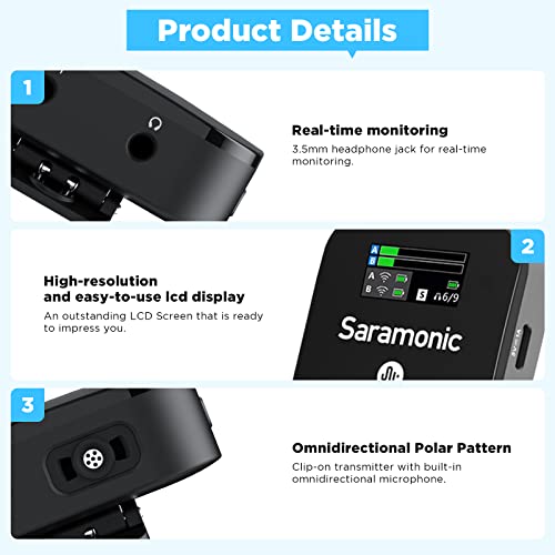 Lavalier Mikrofon Saramonic 4 GHz Funksender Empfänger Kit LCD Display Echtzeitüberwachung