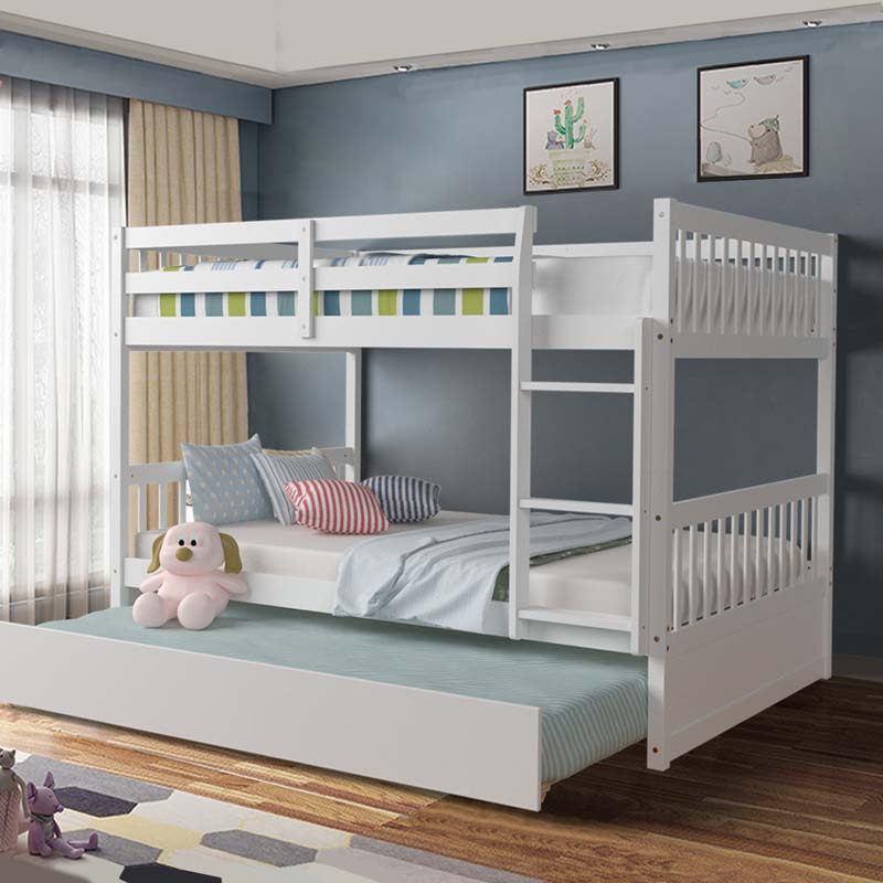 Massivholz-Etagenbettrahmen mit ausziehbarer Sicherheitsleiter und Geländer, umwandelbares Etagenbett für Kinder und Jugendliche