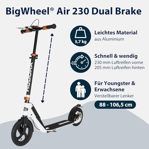 HUDORA BigWheel Scooter Höhenverstellbarer zusammenklappbarer