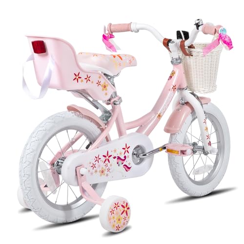 JOYSTAR Kinderfahrrad Puppenradsitz Stützrädern Korbstreamer